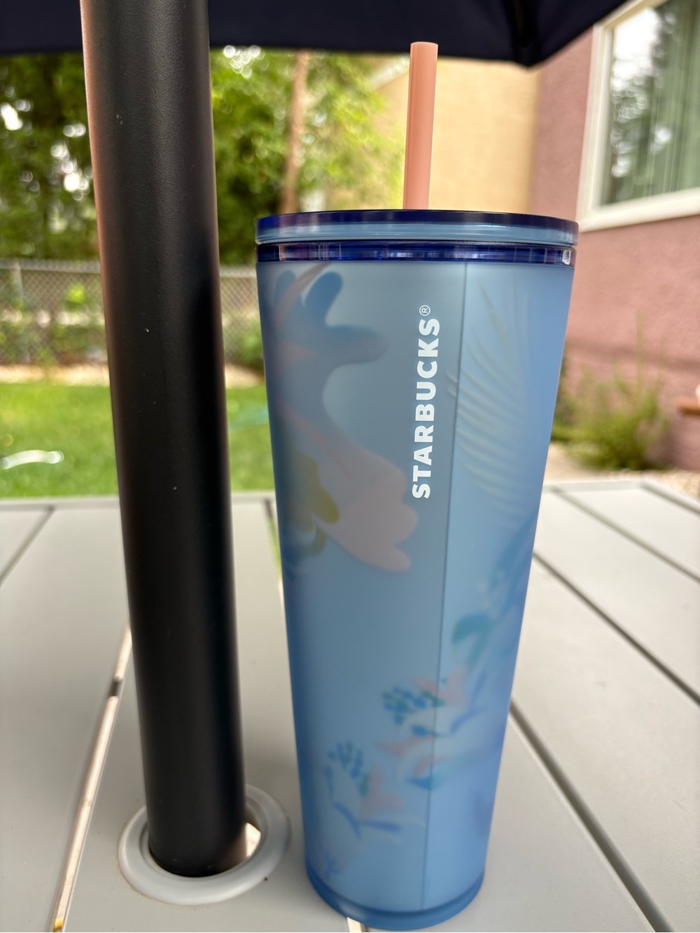Starbucks Blue Floral Reusable Tumbler with Peach Straw